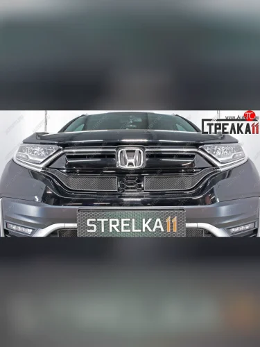 Защитная сетка радиатора в бампер (ячейка 3х7 мм. верх, 2 части) Стрелка11 Стандарт (черная) Honda CR-V RW,RT рестайлинг (2019-2022)