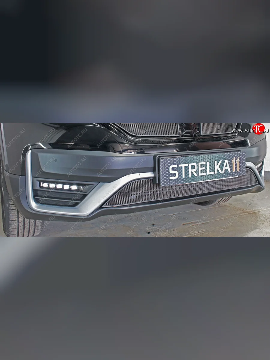 Защитная сетка радиатора в бампер (ячейка 3х7 мм) Стрелка11 Стандарт Honda CR-V RW,RT рестайлинг (2019-2022) (черная)  в Воронеже Воронежской области