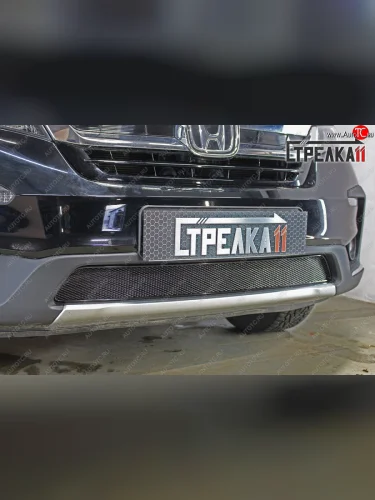 Защитная сетка радиатора в бампер (ячейка 4х10 мм, низ) Стрелка11 Премиум (черная) Honda Pilot YF6 рестайлинг (2018-2021)