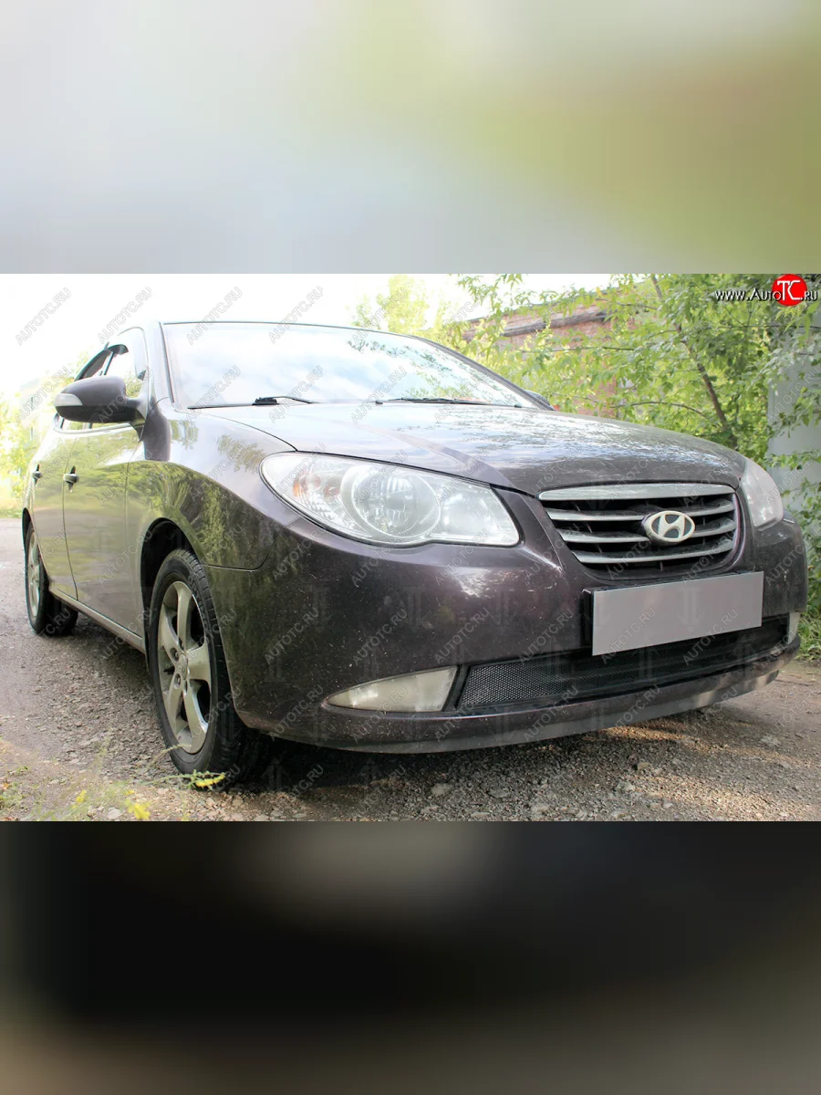 Защитная сетка радиатора в бампер (ячейка 3х7 мм) Стрелка11 Стандарт Hyundai Elantra HD (2006-2011) (черная)  в Керчи Республика Крым