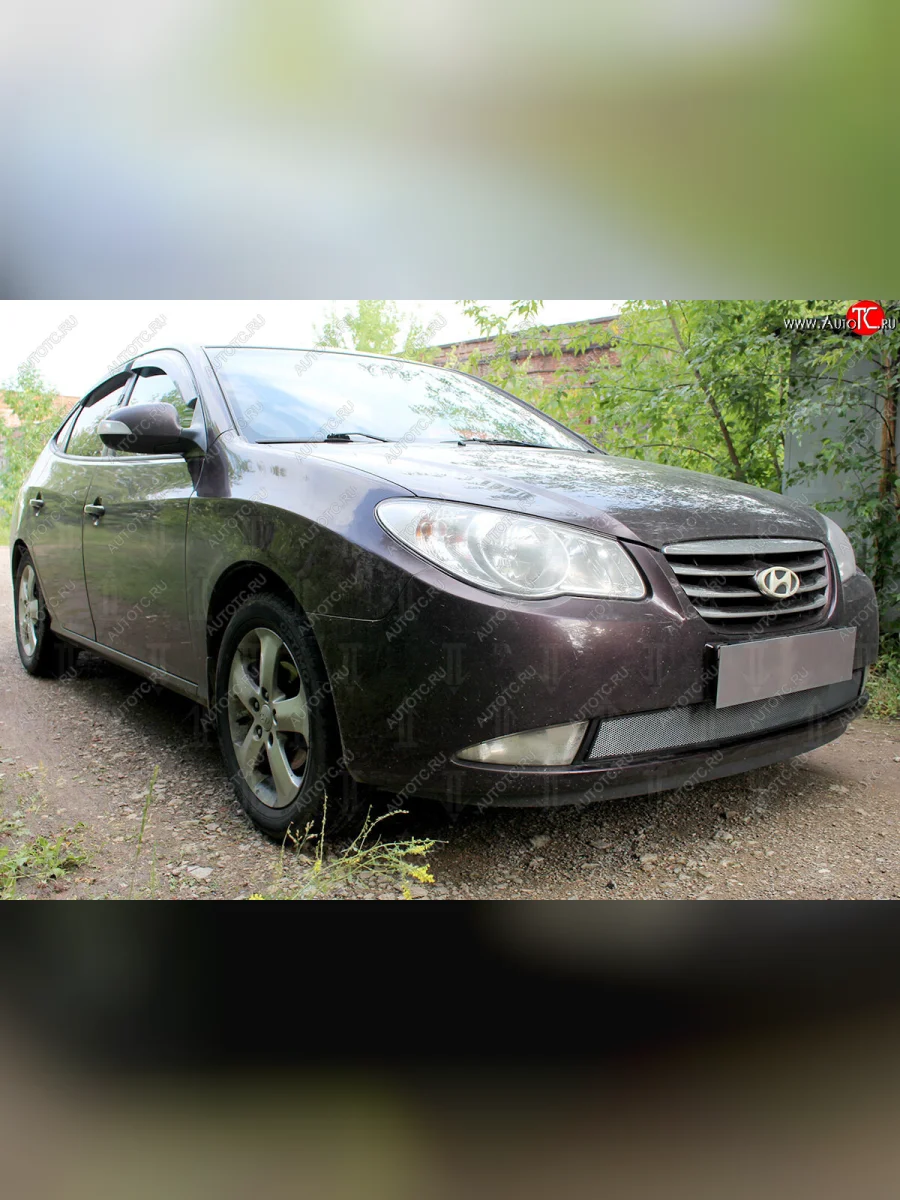 Защитная сетка радиатора в бампер (ячейка 3х7 мм) Стрелка11 Стандарт Hyundai Elantra HD (2006-2011) (хром)  в Керчи Республика Крым