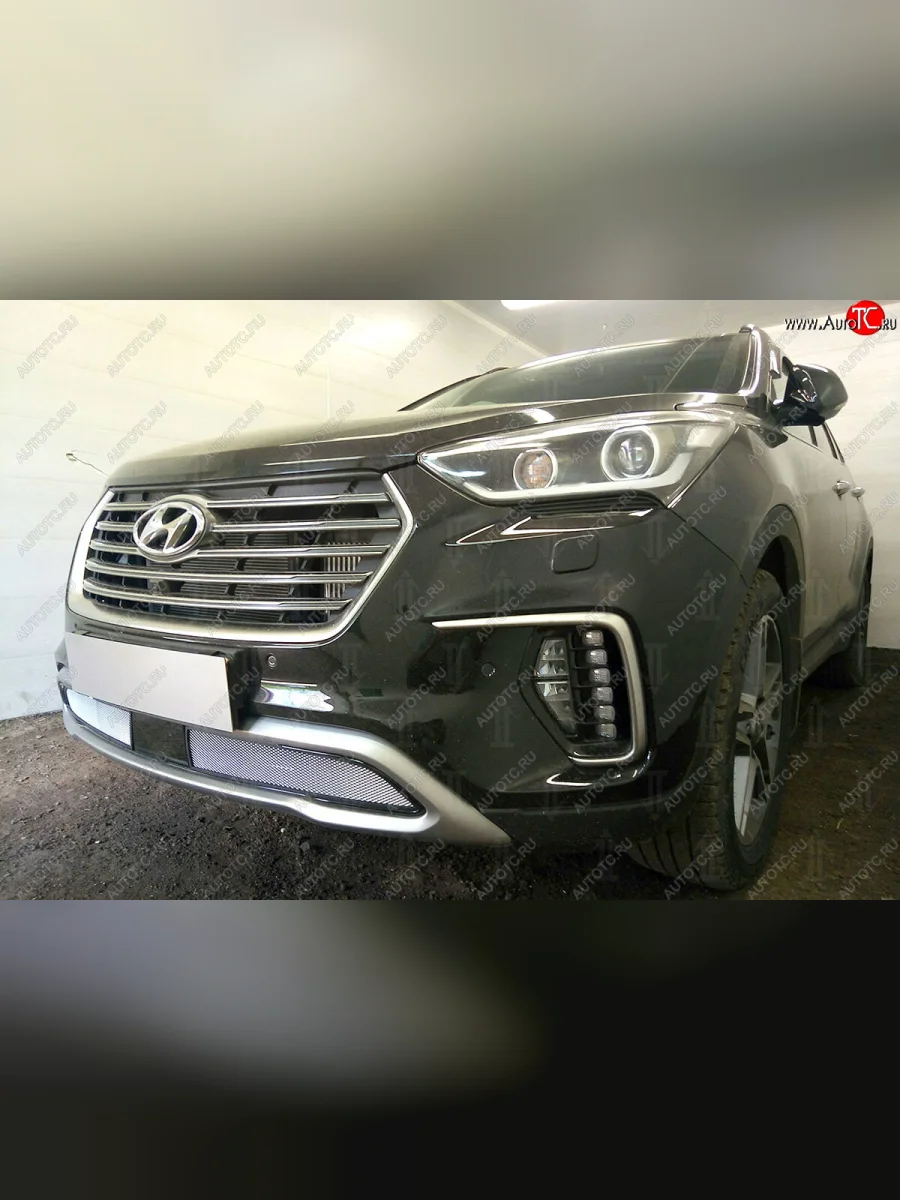           Защита радиатора Hyundai Grand Santa Fe I 2015- (2 части) с датчиком ACC chrome  Hyundai Grand Santa Fe (2016-2018) 1 DM (хром)  в Воронеже Воронежской области