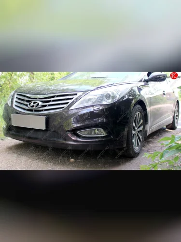 Защитная сетка радиатора в бампер (ячейка 3х7 мм) Стрелка11 Стандарт (черная) Hyundai Grandeur HG (2011-2015)