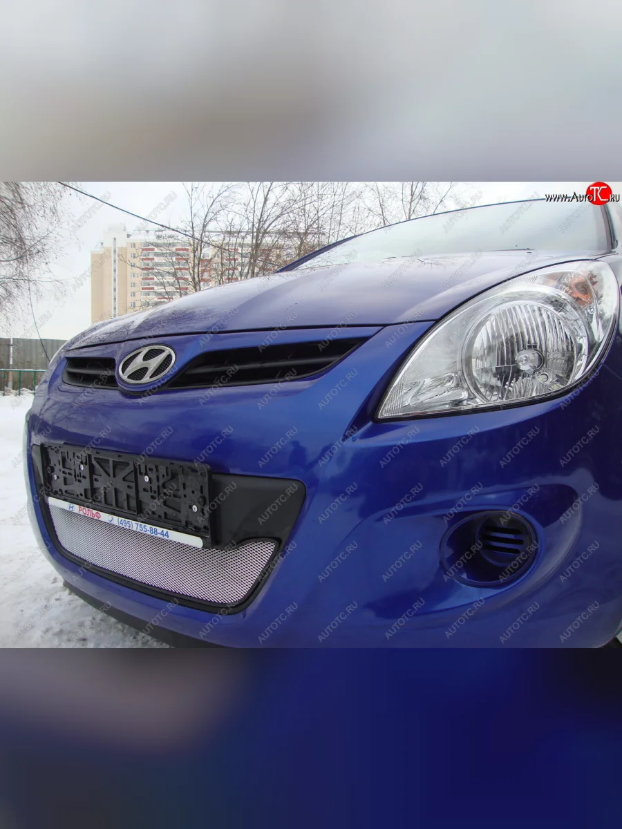 Защитная сетка радиатора в бампер (ячейка 3х7 мм) Стрелка11 Стандарт Hyundai i20 PB хэтчбэк дорестайлинг (2008-2012) (хром)  в Перми Пермском крае