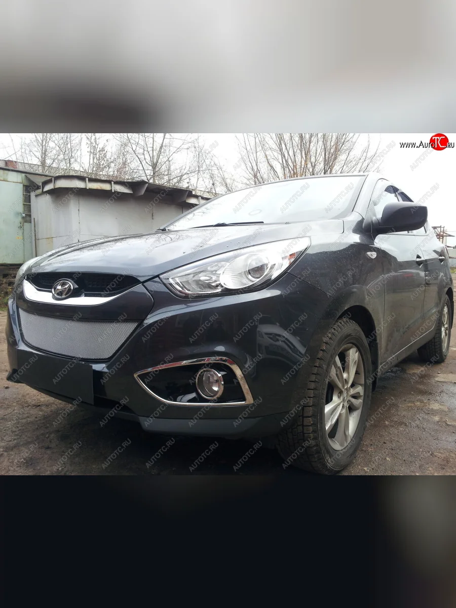 Защитная сетка радиатора в бампер (ячейка 3х7 мм) Стрелка11 Стандарт Hyundai IX35 LM дорестайлинг (2009-2013) (хром)  в Керчи Республика Крым