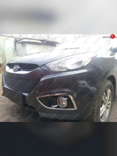 Защитная сетка радиатора в бампер (ячейка 4х10 мм) Стрелка11 Премиум (черная) Hyundai IX35 LM дорестайлинг (2009-2013)