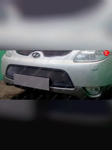 Защитная сетка радиатора в бампер (ячейка 3х7 мм, верх) Стрелка11 Стандарт (черная) Hyundai IX55 EN (2006-2013)