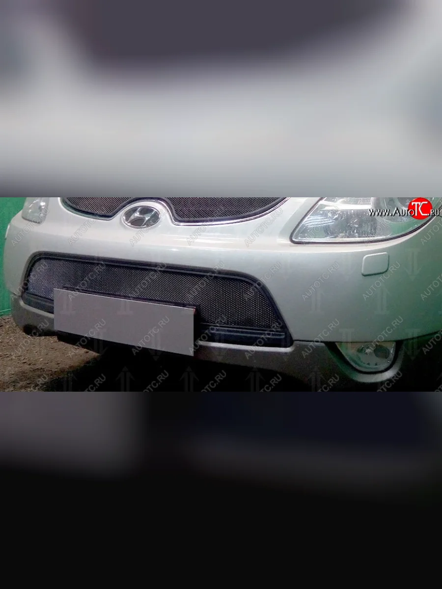 Защитная сетка радиатора в бампер (ячейка 3х7 мм, верх) Стрелка11 Стандарт Hyundai IX55 EN (2006-2013) (черная)  в Керчи Республика Крым