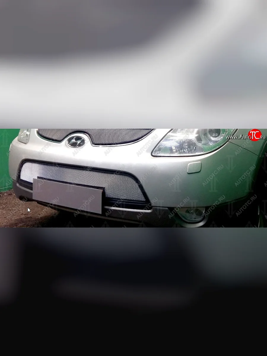 Защитная сетка радиатора в бампер (ячейка 3х7 мм, верх) Стрелка11 Стандарт Hyundai IX55 EN (2006-2013) (хром)  в Керчи Республика Крым