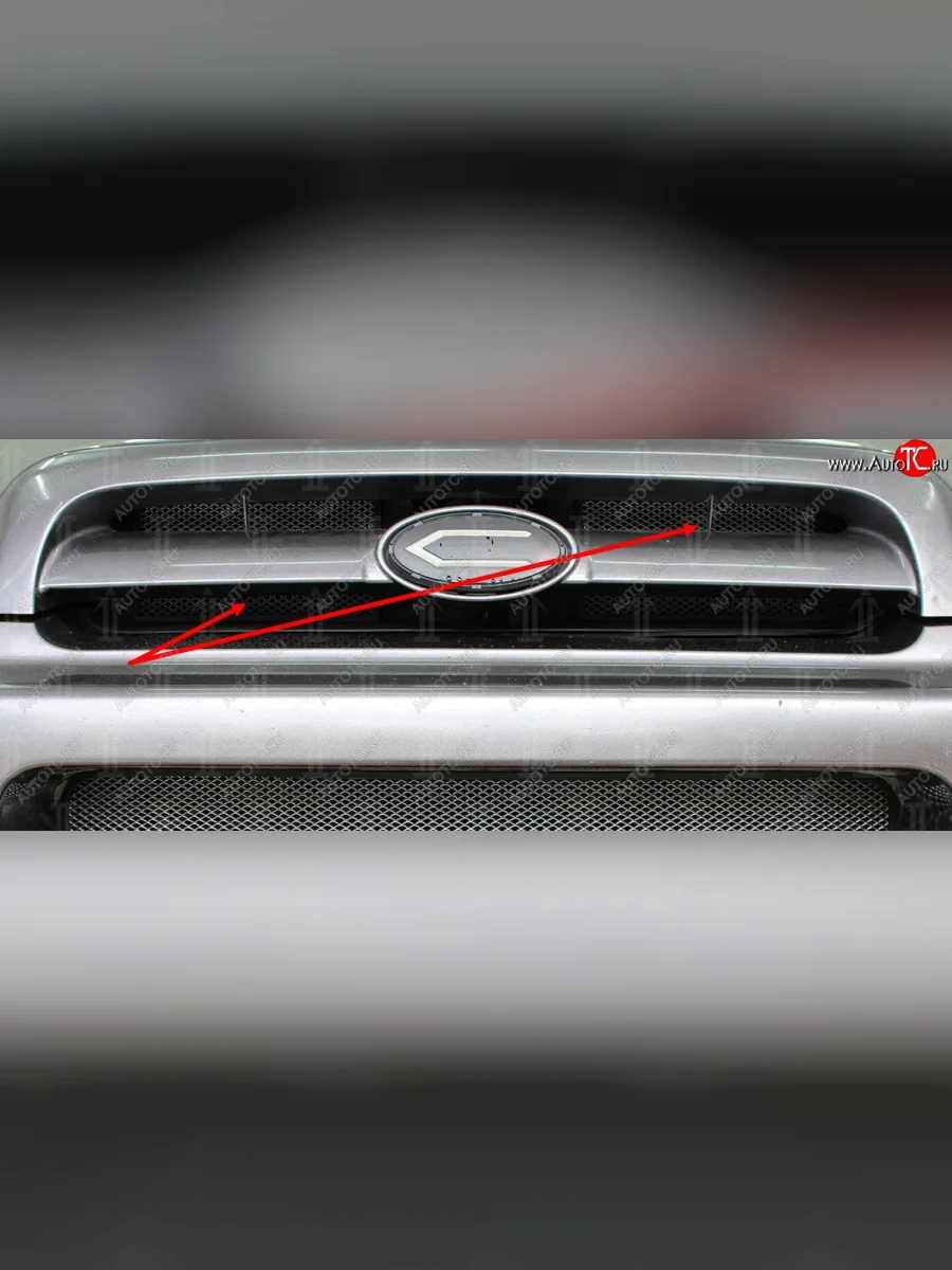 Защитная сетка в решетку радиатора (ячейка 3х7 мм, 2 части) Стрелка11 Стандарт Hyundai Santa Fe SM (2000-2012) (черная)  в Самаре Самарской области