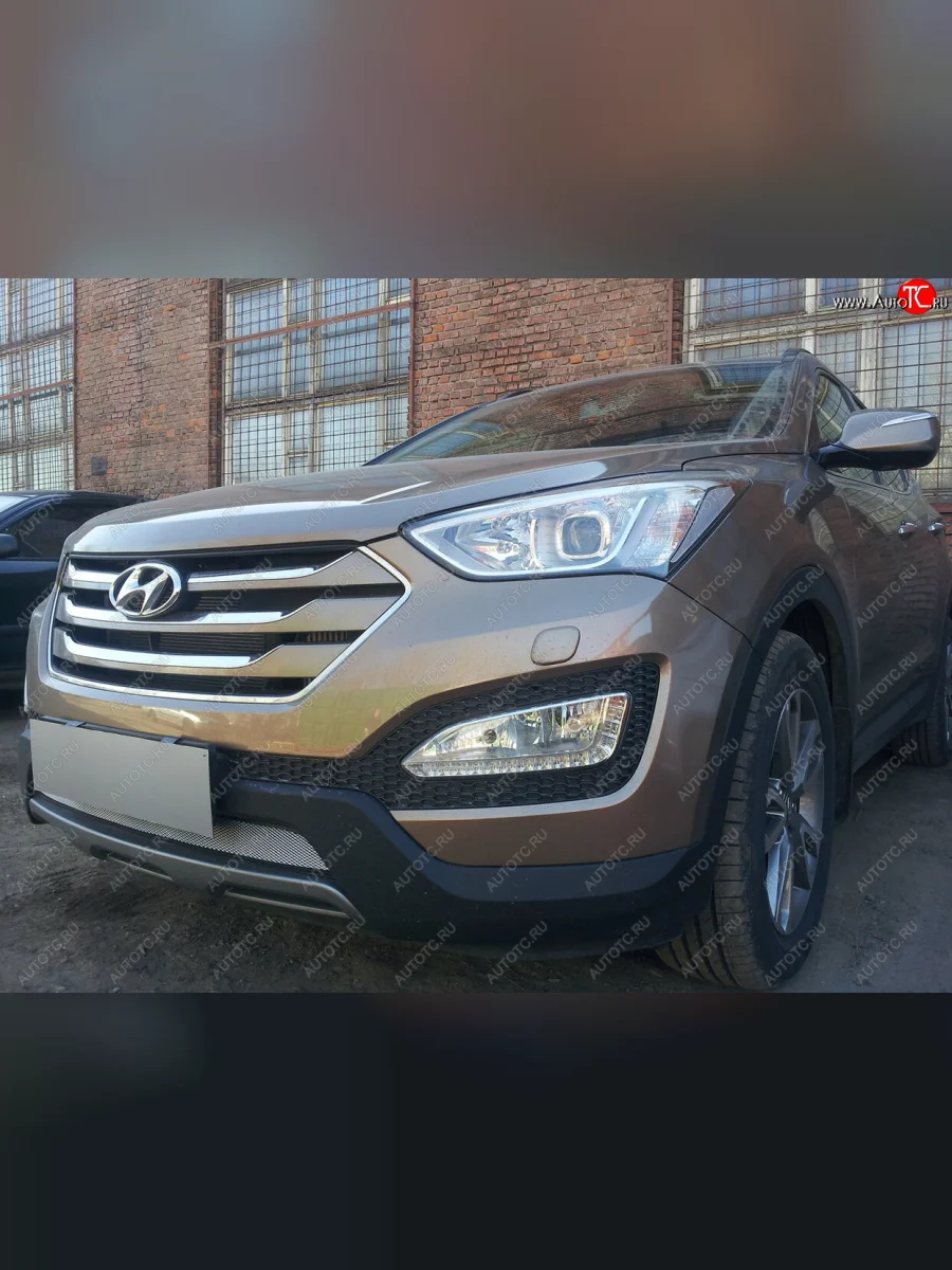 Защитная сетка радиатора в бампер (ячейка 3х7 мм) Стрелка11 Стандарт Hyundai Santa Fe DM дорестайлинг (2012-2016) (хром)  в Керчи Республика Крым