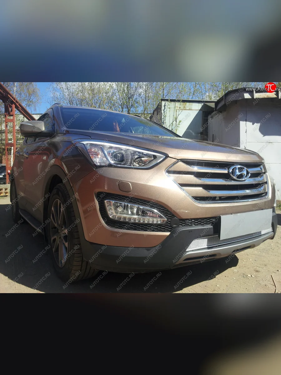 Защитная сетка радиатора в бампер (ячейка 4х10 мм) Стрелка11 Премиум Hyundai Santa Fe DM дорестайлинг (2012-2016) (хром)  в Керчи Республика Крым