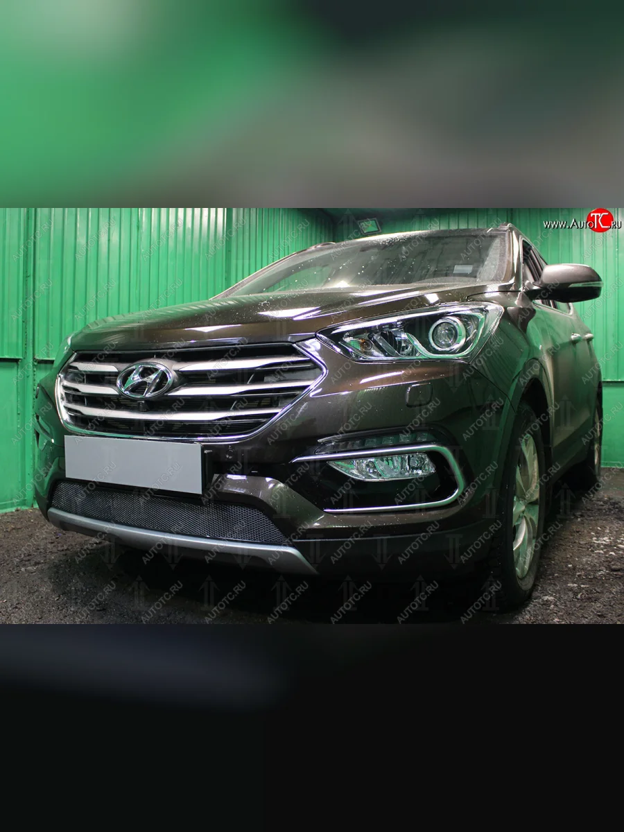 Защитная сетка радиатора в бампер (ячейка 4х10 мм) Стрелка11 Премиум Hyundai Santa Fe DM рестайлинг (2015-2019) (черная)  в Самаре Самарской области