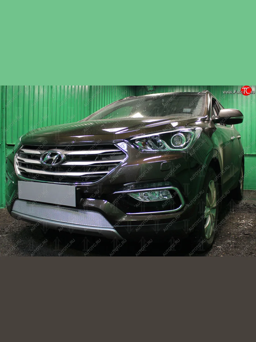 Защитная сетка радиатора в бампер (ячейка 4х10 мм) Стрелка11 Премиум Hyundai Santa Fe DM рестайлинг (2015-2019) (хром)  в Самаре Самарской области