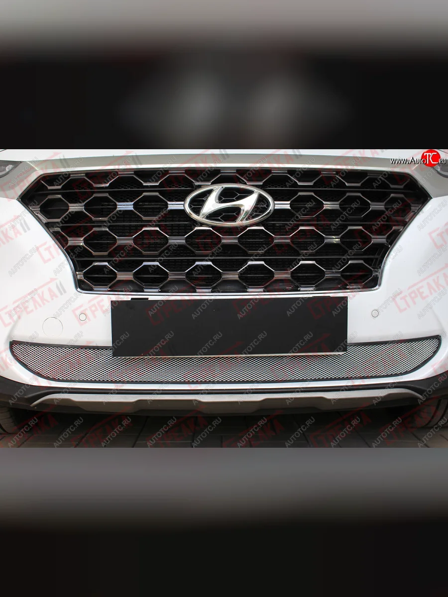 Защитная сетка радиатора в бампер (ячейка 3х7 мм) Стрелка11 Стандарт Hyundai Santa Fe TM дорестайлинг (2018-2021) (хром)  в Самаре Самарской области