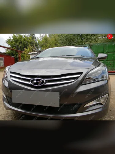 Защитная сетка радиатора в бампер (ячейка 3х7 мм) Стрелка11 Стандарт (черная) Hyundai Solaris RBr хэтчбэк рестайлинг (2014-2017)