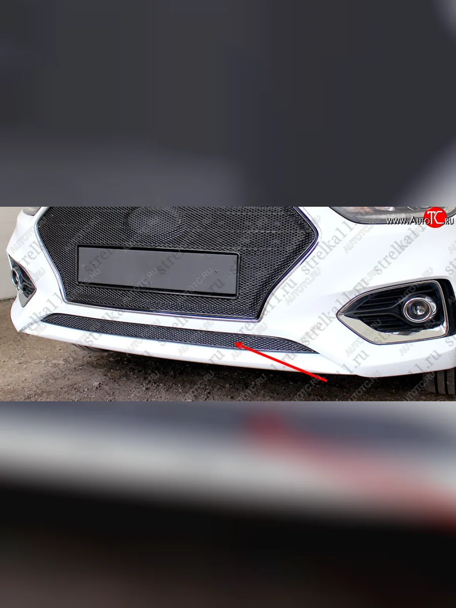 Защитная сетка радиатора в бампер (ячейка 4х10 мм, низ) Стрелка11 Премиум Hyundai Solaris HCR седан дорестайлинг (2017-2020) (черная)  с доставкой в г. Керчь