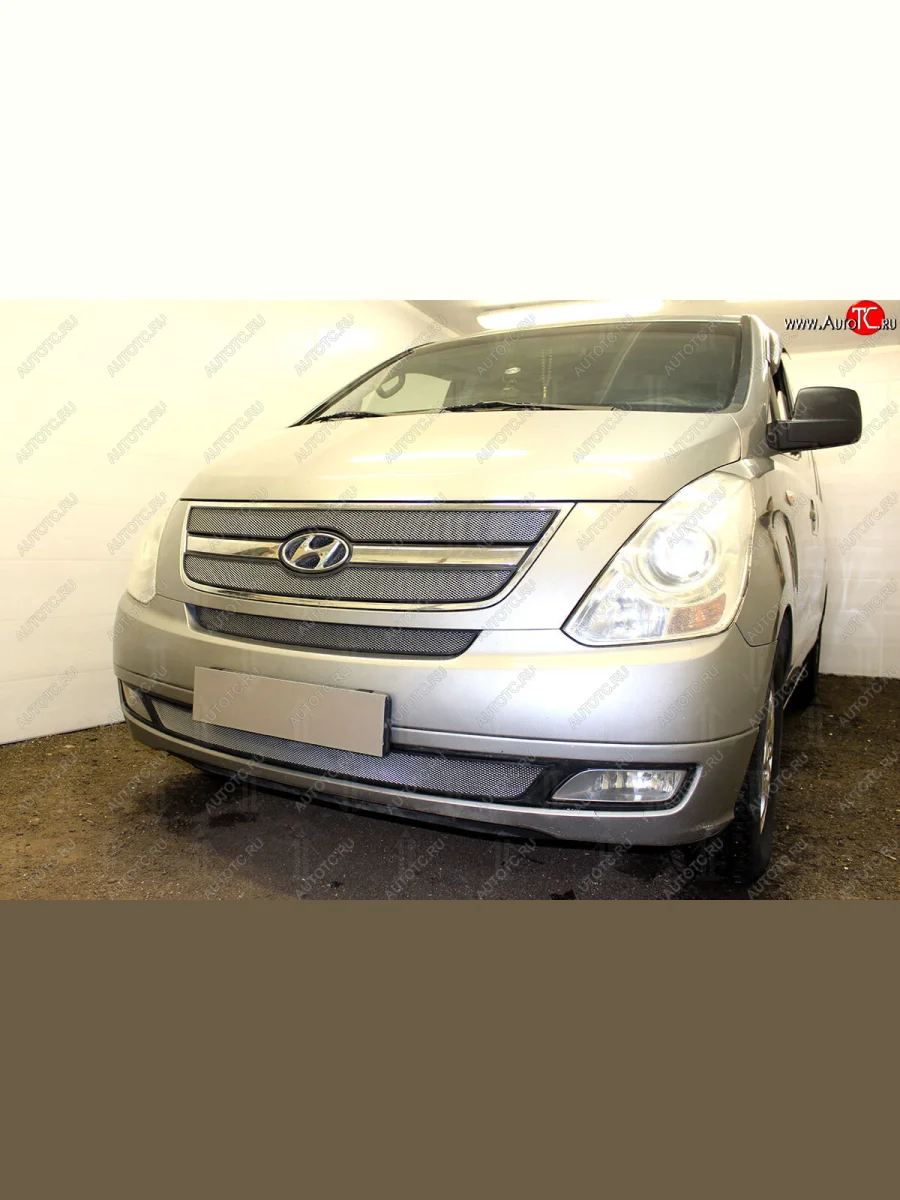 Защитная сетка радиатора в бампер (ячейка 3х7 мм, низ) Стрелка11 Стандарт Hyundai Starex/Grand Starex/H1 TQ дорестайлинг (2007-2013) (хром)  в Керчи Республика Крым