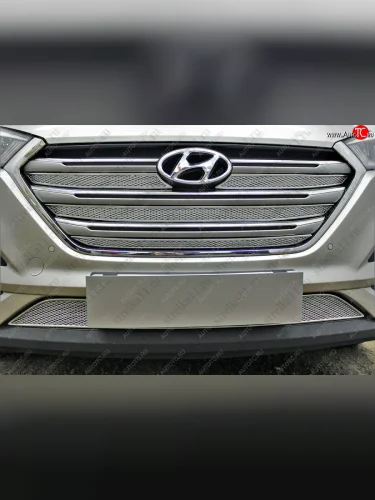 Защитная сетка радиатора в бампер (ячейка 4х10 мм, верх, 4 сетки, Comfort/Lifestyle/Primary/Family) Стрелка11 Премиум (хром) Hyundai Tucson TL дорестайлинг (2015-2018)
