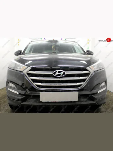 Защитная сетка радиатора в бампер (ячейка 3х7 мм, низ) Стрелка11 Стандарт (черная) Hyundai Tucson TL дорестайлинг (2015-2018)