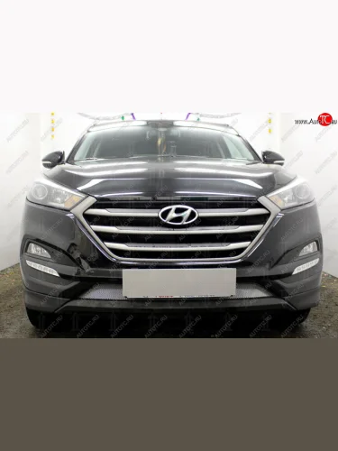 Защитная сетка радиатора в бампер (ячейка 3х7 мм, низ) Стрелка11 Стандарт (хром) Hyundai Tucson TL дорестайлинг (2015-2018)