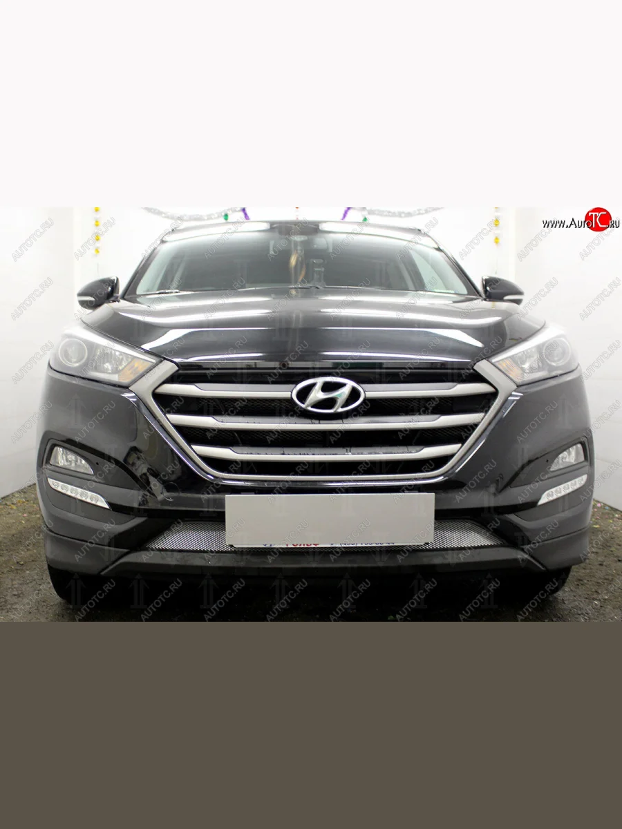 Защитная сетка радиатора в бампер (ячейка 3х7 мм, низ) Стрелка11 Стандарт Hyundai Tucson TL дорестайлинг (2015-2018) (хром)  в Керчи Республика Крым