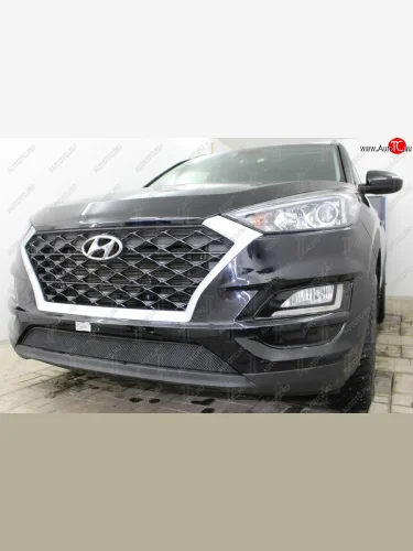 Защитная сетка радиатора в бампер (ячейка 3х7 мм) Стрелка11 Стандарт (черная) Hyundai Tucson TL рестайлинг (2018-2021)