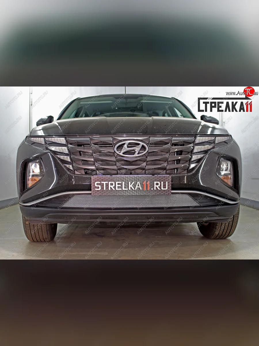 Защитная сетка радиатора в бампер (ячейка 3х7 мм) Стрелка11 Стандарт Hyundai Tucson NX4 (2020-2022) (хром)  в Керчи Республика Крым