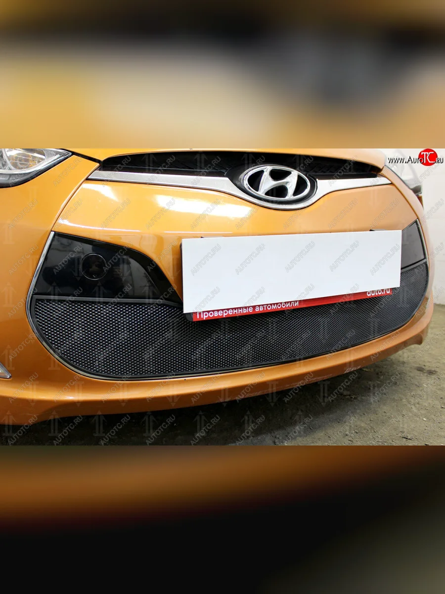 Защитная сетка радиатора в бампер (ячейка 3х7 мм) Стрелка11 Стандарт Hyundai Veloster FS дорестайлинг (2011-2014) (черная)  в Керчи Республика Крым