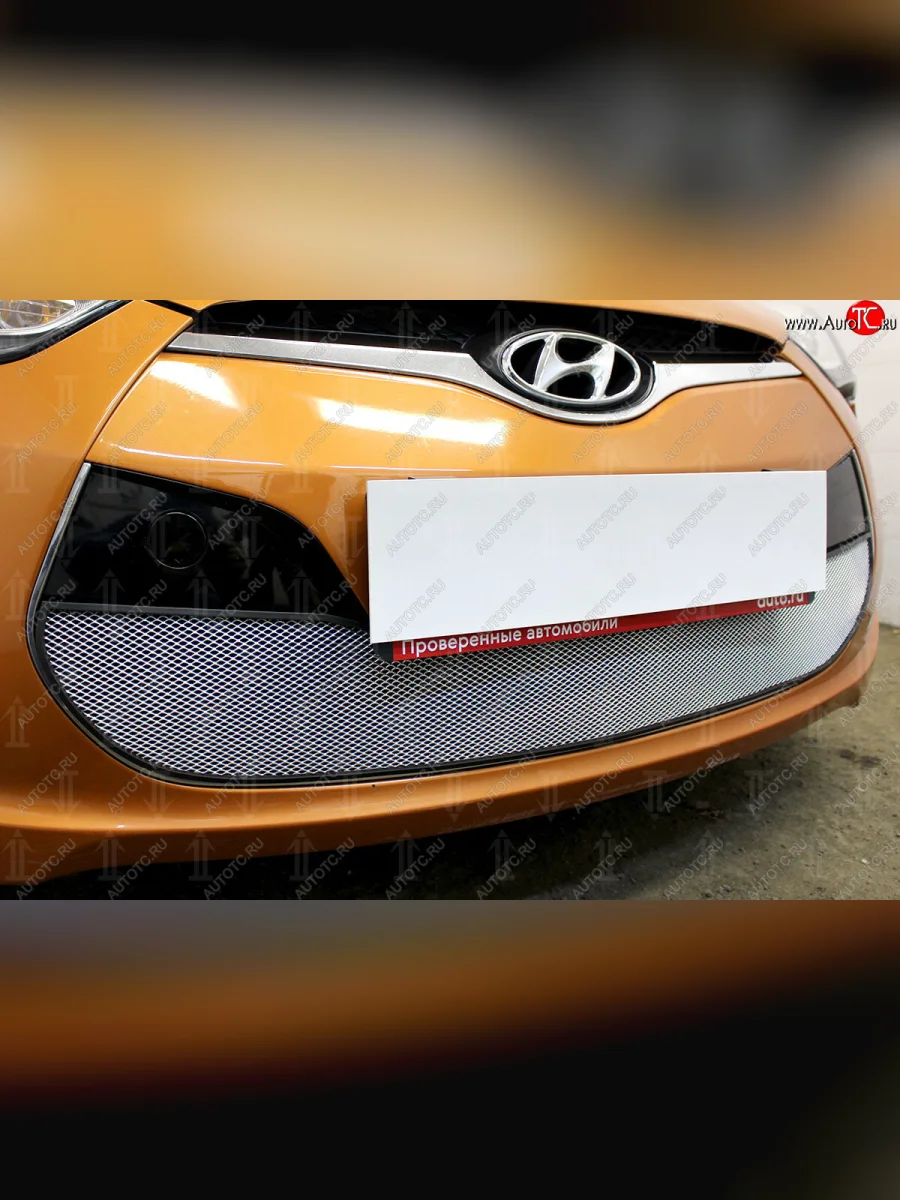 Защитная сетка радиатора в бампер (ячейка 3х7 мм) Стрелка11 Стандарт Hyundai Veloster FS дорестайлинг (2011-2014) (хром)  в Керчи Республика Крым