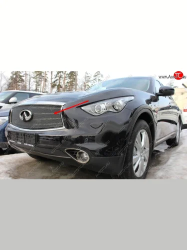 Защитная сетка радиатора в бампер (ячейка 4х10 мм, верх) Стрелка11 Премиум (черная) INFINITI QX70 S51 (2013-2020)