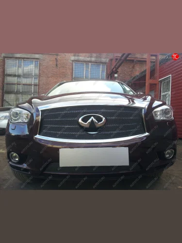 Защитная сетка радиатора в бампер (ячейка 4х10 мм, верх) Стрелка11 Премиум (черная) INFINITI QX60 L50 дорестайлинг (2013-2016)