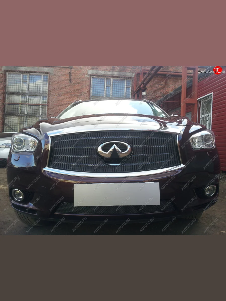 Защитная сетка радиатора в бампер (ячейка 4х10 мм, верх) Стрелка11 Премиум INFINITI JX35 (2012-2014) (черная)  в Воронеже Воронежской области