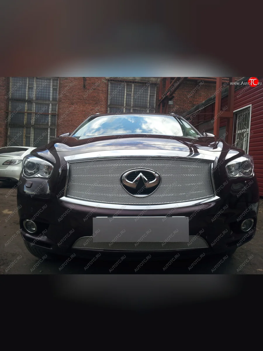 Защитная сетка радиатора в бампер (ячейка 4х10 мм, верх) Стрелка11 Премиум INFINITI QX60 L50 дорестайлинг (2013-2016) (хром)  в Керчи Республика Крым