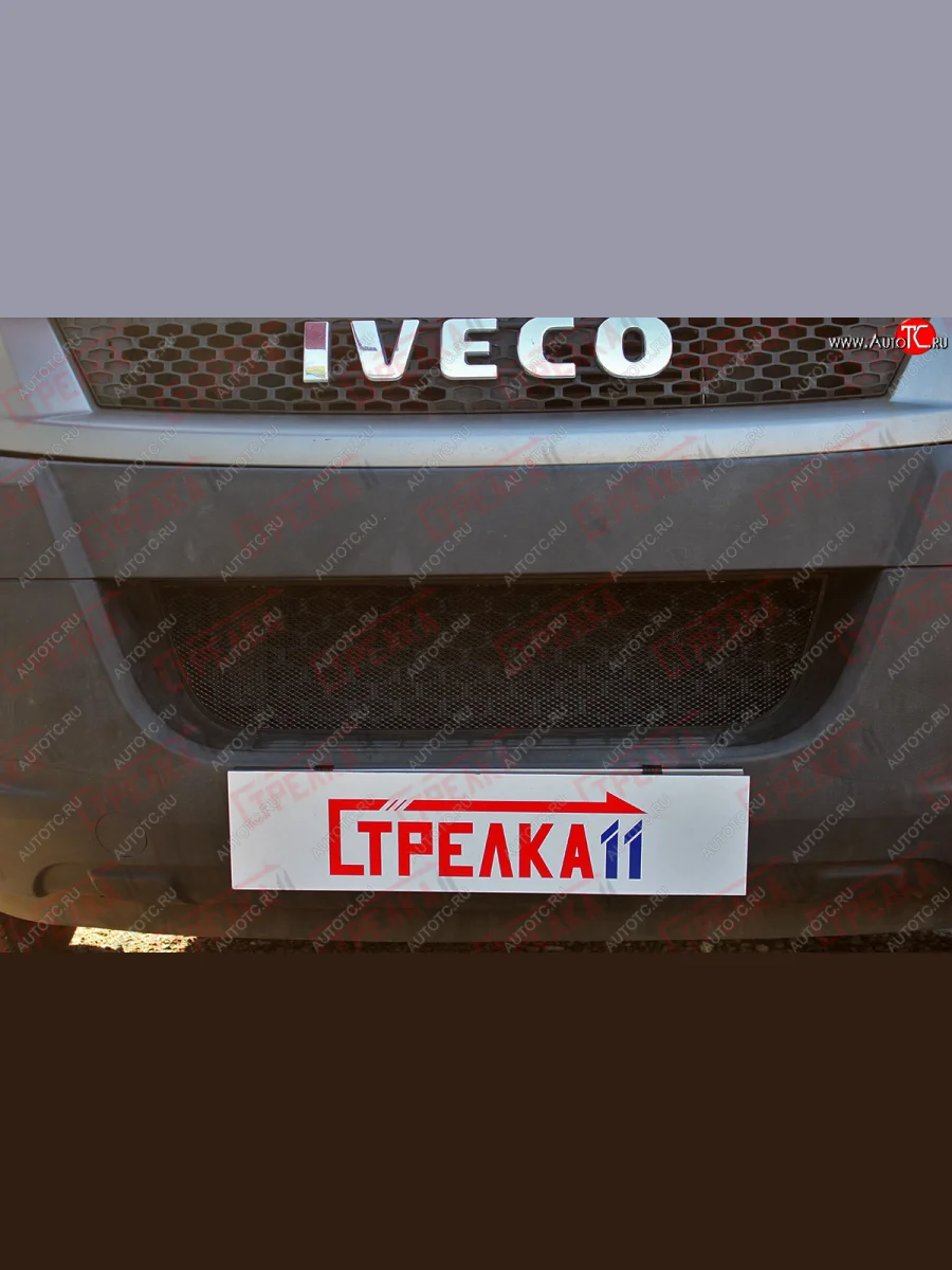 Защитная сетка радиатора в бампер (ячейка 3х7 мм) Стрелка11 Стандарт Iveco Daily (2006-2011) (черная)  с доставкой в г. Пермь