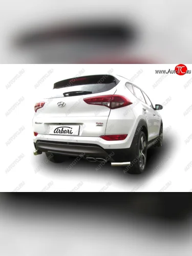 Защита заднего бампера из двух боковых уголков (диаметр 57 мм) Arbori Hyundai Tucson  TL (2015-2018) дорестайлинг