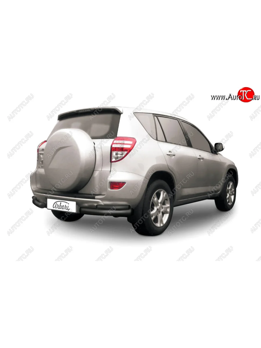 Защита заднего бампера из двух боковых уголков (двойная, чёрная, диаметр 76+42 мм) Arbori Toyota RAV4 XA30 5 дв. 1-ый рестайлинг (2008-2010)  в Керчи Республика Крым