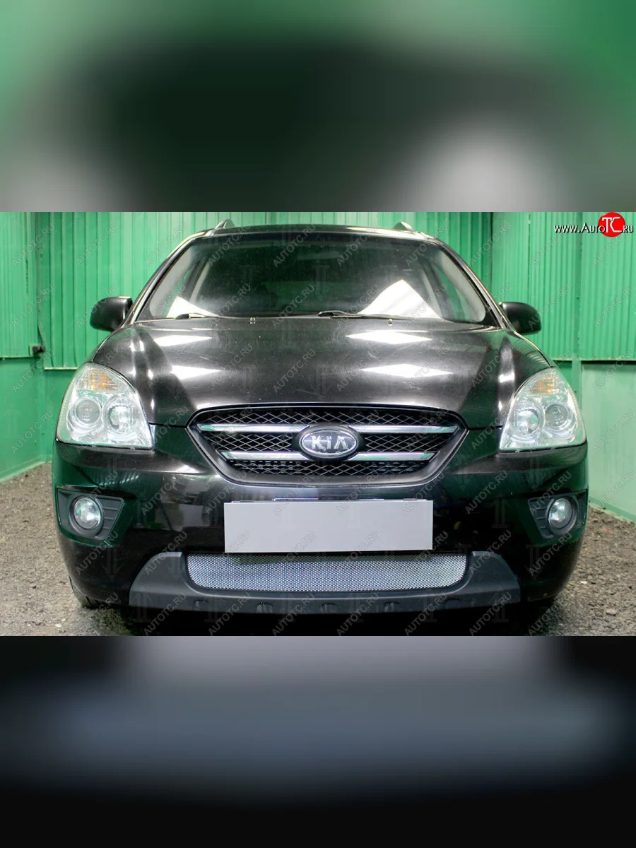 Защитная сетка радиатора в бампер (ячейка 3х7 мм) Стрелка11 Стандарт KIA Carens UN (2006-2013) (хром)  в Керчи Республика Крым