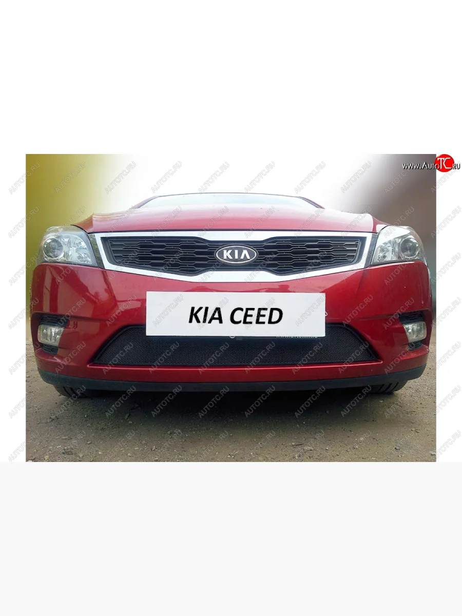 Защитная сетка радиатора в бампер (ячейка 3х7 мм) Стрелка11 Стандарт KIA Ceed 1 ED рестайлинг, хэтчбэк 5 дв. (2010-2012) (черная)  с доставкой в г. Керчь