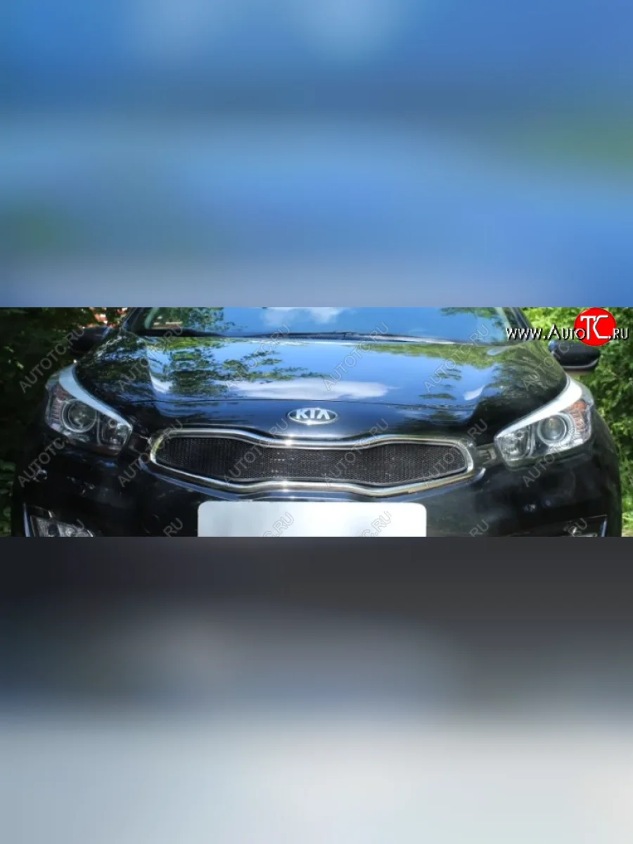 Защитная сетка радиатора в бампер (ячейка 3х7 мм, верх) Стрелка11 Стандарт KIA Ceed 2 JD дорестайлинг универсал (2012-2016) (черная)  с доставкой в г. Керчь