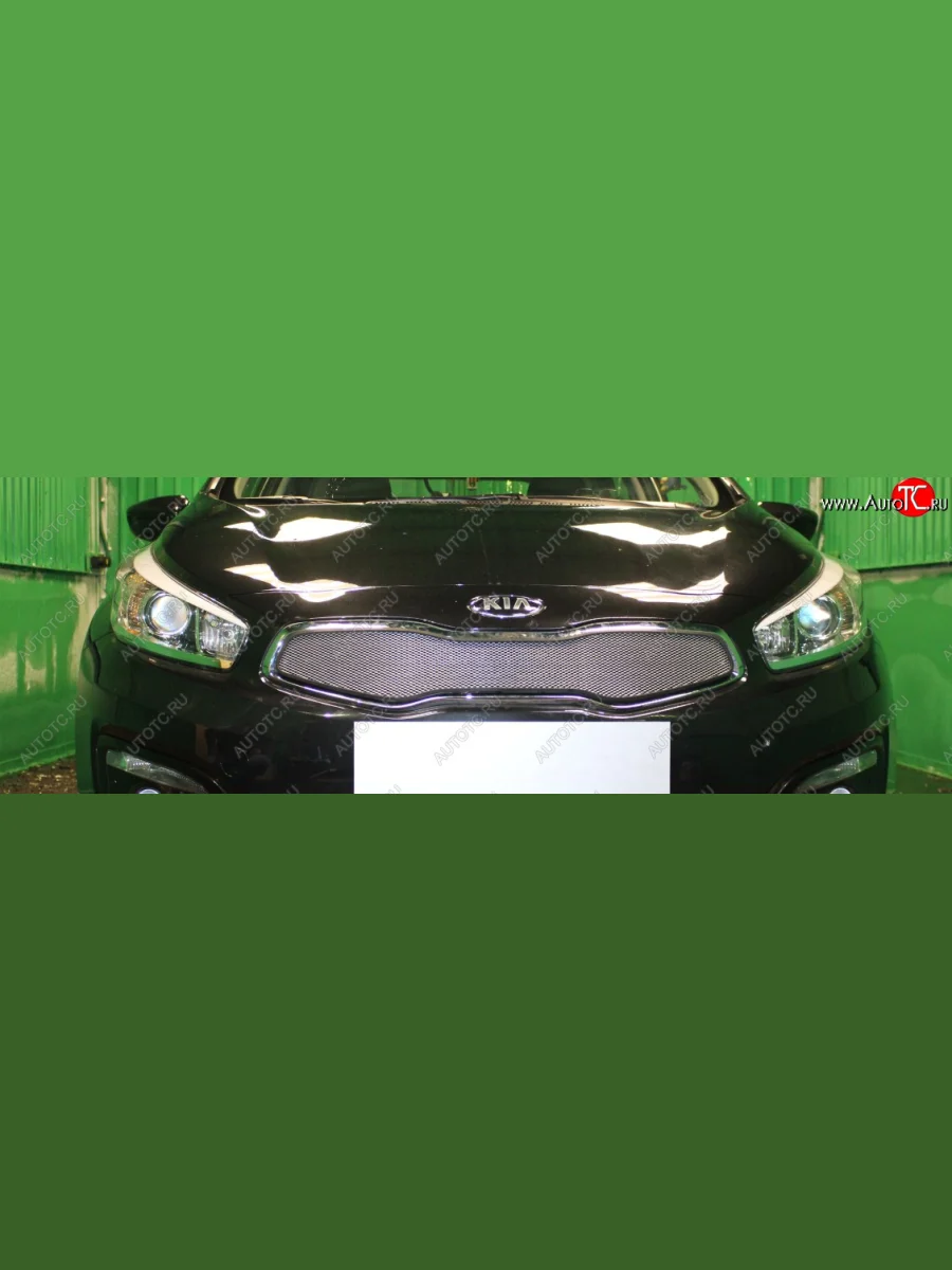 Защитная сетка радиатора в бампер (ячейка 3х7 мм, верх, Luxe, Prestige, Premium) Стрелка11 Стандарт KIA Ceed 2 JD рестайлинг универсал (2015-2018) (хром)  с доставкой в г. Керчь