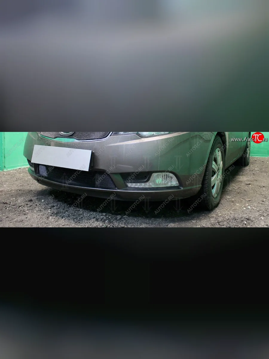 Защитная сетка радиатора в бампер (ячейка 3х7 мм) Стрелка11 Стандарт KIA Cerato 2 TD седан (2008-2013) (черная)  в Керчи Республика Крым