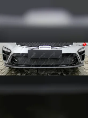 Защитная сетка радиатора в бампер (ячейка 3х7 мм, низ) Стрелка11 Стандарт (черная) KIA Cerato 4 BD дорестайлинг седан (2018-2021)