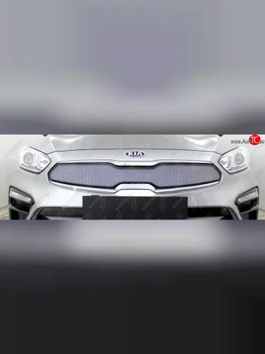 Защитная сетка радиатора в бампер (ячейка 3х7 мм, верх) Стрелка11 Стандарт (хром) KIA Cerato 4 BD дорестайлинг седан (2018-2021)