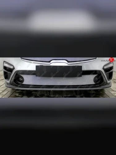 Защитная сетка радиатора в бампер (ячейка 3х7 мм, низ) Стрелка11 Стандарт (хром) KIA Cerato 4 BD дорестайлинг седан (2018-2021)