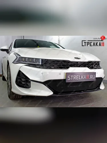 Защитная сетка радиатора в бампер (ячейка 3х7 мм) Стрелка11 Стандарт (черная) KIA K5 DL (2019-2022)