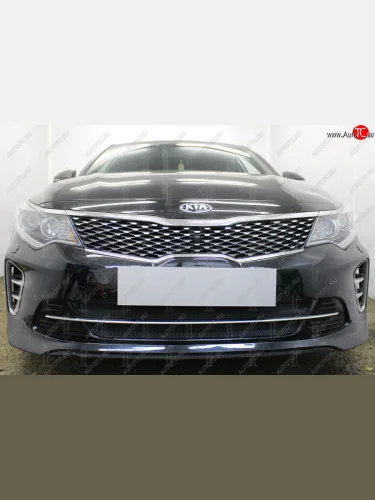 Защитная сетка радиатора в бампер (ячейка 3х7 мм, GT/GT-Line) Стрелка11 Стандарт (черная) KIA Optima 4 JF дорестайлинг седан (2016-2018)