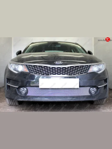 Защитная сетка радиатора в бампер (ячейка 3х7 мм) Стрелка11 Стандарт (хром) KIA Optima 4 JF дорестайлинг седан (2016-2018)