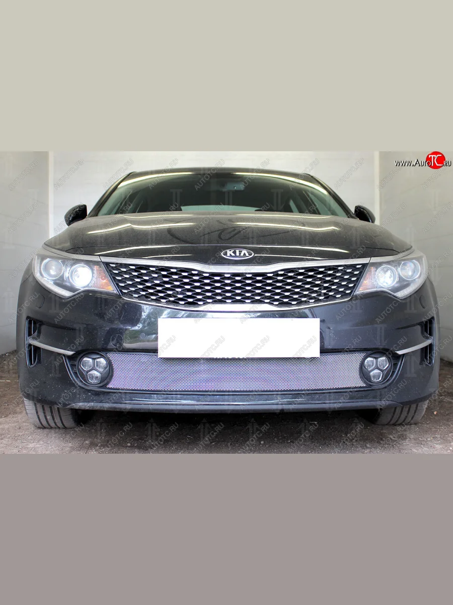 Защитная сетка радиатора в бампер (ячейка 3х7 мм) Стрелка11 Стандарт KIA Optima 4 JF дорестайлинг седан (2016-2018) (хром)  в Перми Пермском крае