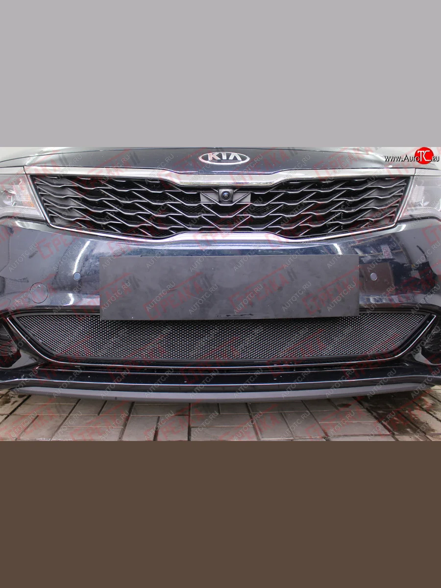 Защитная сетка радиатора в бампер (ячейка 3х7 мм, GT/GT-Line) Стрелка11 Стандарт KIA Optima JF седан рестайлинг (2018-2020) (черная)  в Керчи Республика Крым